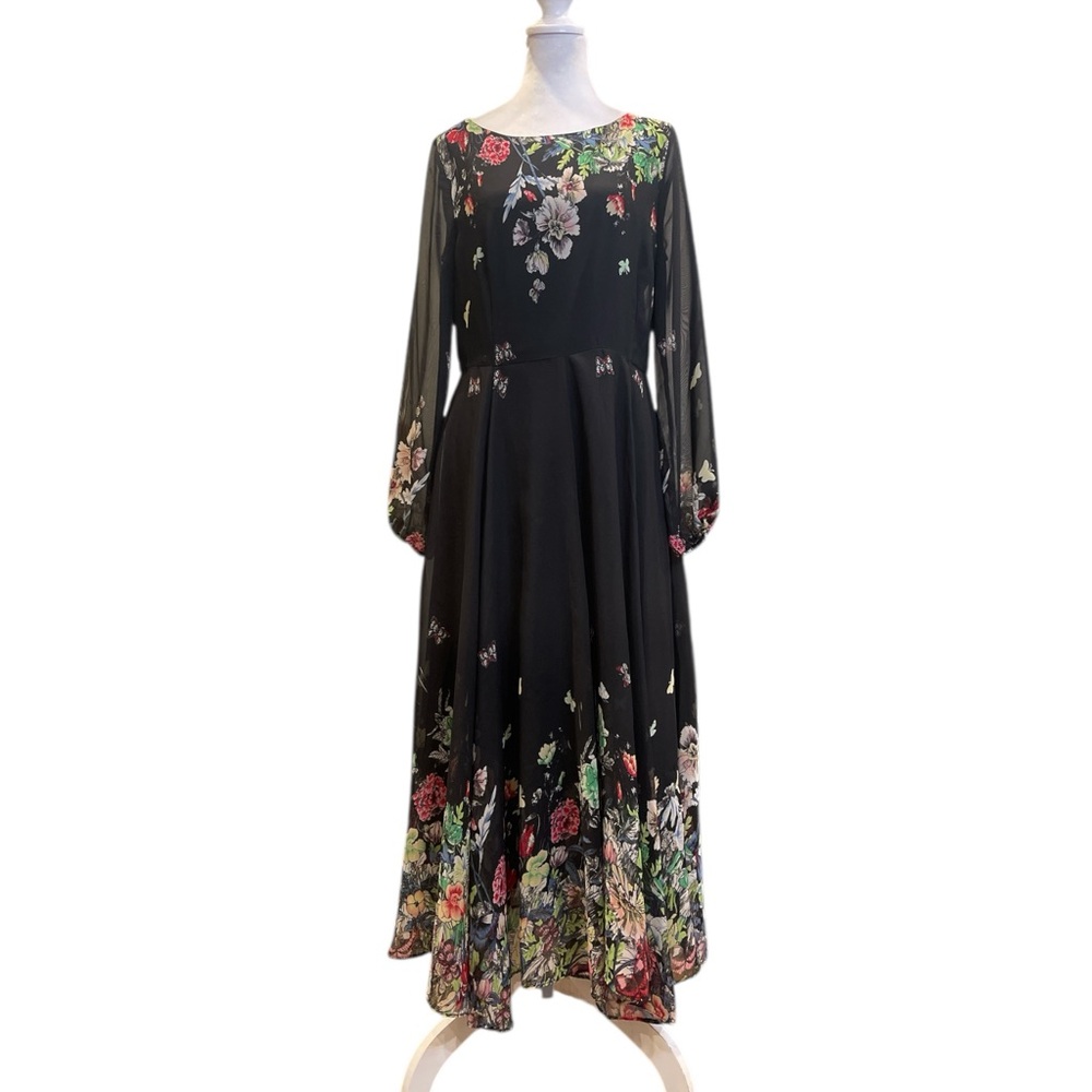 Whimsigoth Black Floral Butterfly Maxi Dress Romantic Cottagecore - Picture 5 of 7